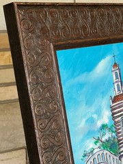 Original Painting Cuban Cigar Street Scene Framed and Signed Amaya Cuba