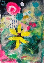 Original Art Abstract Floral Painting OOAK „Bloom“ Expressionist Mixed Media 8×6