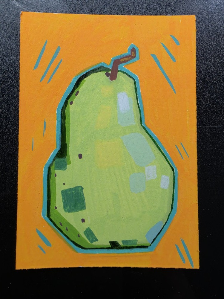 ACEO Original, Clunky Pear, Acrylic Marker Painting, 2.5 X 3.5 In