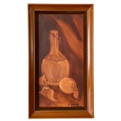 Vintage Original Still Life Oil Art Painting Framed Wine Fruit Signed Moody 23″