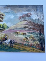 ANTIQUE WPA ERA PAINTING FARM FARMING FARMER HAY RIDE LISTED FAMOUS ALEXANDER