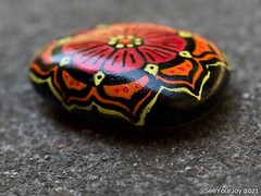 Hand Painted Rock / Stone – Red/Orange/Yellow Flower Mandla Zendoodle Zentangle