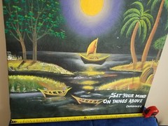 Bright moon at a lake Hand Painted Large 2 feet by 2 ft Framed art painting.
