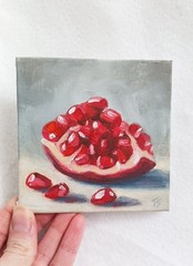 Pomegranate Slice ORIGINAL Oil Painting Still Life Fruit Small Art 4″x4″