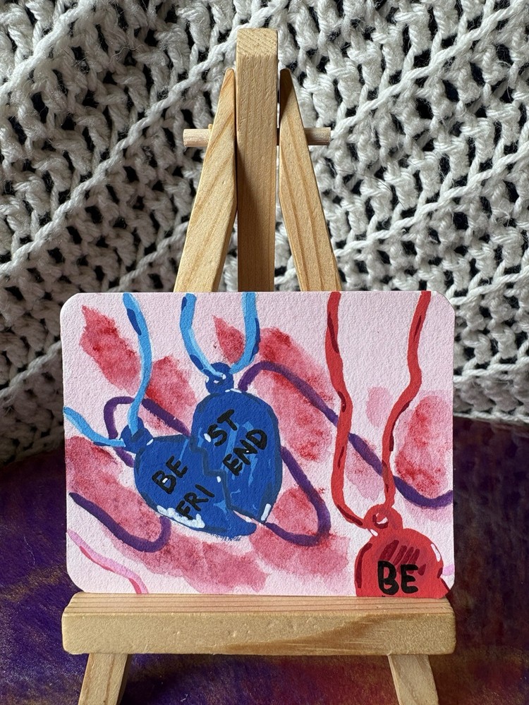 ACEO original acrylic portrait best friend necklace 1/4 by peachykeetchstudios
