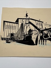 ANTIQUE PAINTING AMERICAN REGIONALISM TUNA STARKIST FACTORY WPA STYLE NAUTICAL
