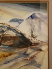 Original Lori Fischman (1927-2017) „Snowy Hills“ Watercolor, Framed, Berks Co PA