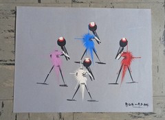 4 BRAZZAVILLE- CONGO MCM African Folk Art Signed Gouache Painting MIDCENTURYMOD