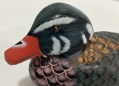 Wooden Duck Decoy Hand Painted In Vintage Style 14oz Red Bill Folk Art Primitive