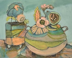 CENTER OF ATTENTION II Original Abstract Floral Painting On Wood Judie Mulkey