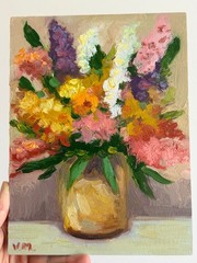 Flowers Painting Original Oil Signed Canvas Impasto Contemporary Textured Art
