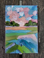 Original 4×6″ Oil Painting IMPASTO Textured colorful landscape & sunset abstract