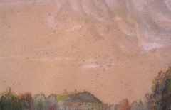 Antique 19th c Hudson River School Style Landscape Sunrise Pastel Painting
