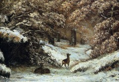 Oil painting Deer-Taking-Shelter-in-Winter-Gustave-Courbet free shipping canvas