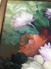 Vintage Still Life Peonies Dahlias Oil Painting Signed Arts International Ltd