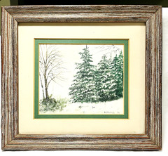Vtg Original Water Color Gouache Painting Winter Snow Scene By K Phillips 1980