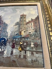 Antonio Devity Oil Painting Old Paris Scene 1901-1993 Size 15×17 OriginalFrame