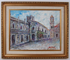 Original Hecto Vidal Oil Painting „Cathedral Plaza View“ Old Havana, Cuba 14×11