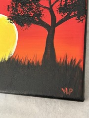 Giraffe Sunset Savanna Africa Impressionist Art Acrylic 8×8” Canvas VLP Original