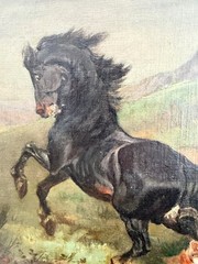 Antique Painting Oil Canvas Woman Frame Wood Nude Horse Decor Queen Brunehaut