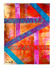 Original Gold Art 14×11 Paper Bold Color Modern Abstract Expressionist Painting