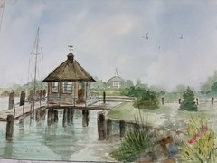 Florence Fitler Original Watercolor painting Cape May Artist Harbor Scene