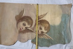 Antique 19c Oil on Canvas Painting of Cherub Church Murals Ceiling Chapel Panel