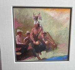 CLIFFORD BECK ORIGINAL PASTEL PAINTING DEPICTING KACHINA AT POW-POW 24″ X 24.5″