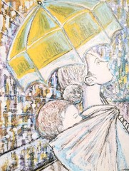 9 inch x 12 inch – Pastel Child & Mom Drawing – NO FRAME by A. Avila