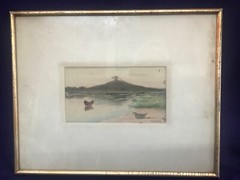 ANTIQUE WATERCOLOR SEASCAPE PAINTING W.D. PARISH FARRIS WINDMILL CAPE COD