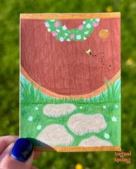 Original ACEO | Round Door Cottage | Fantasy Garden Home | Mini Art
