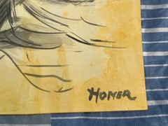 WINSLOW HOMER drawing and painting on old paper signed stamped vintage