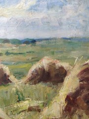 Mogens Vantore (1895-1977): LANDSCAPE WITH HAYCOCKS, original oil painting