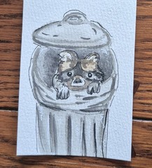 ACEO ATC Original Watercolor Cute Raccoon By Hue_miliation