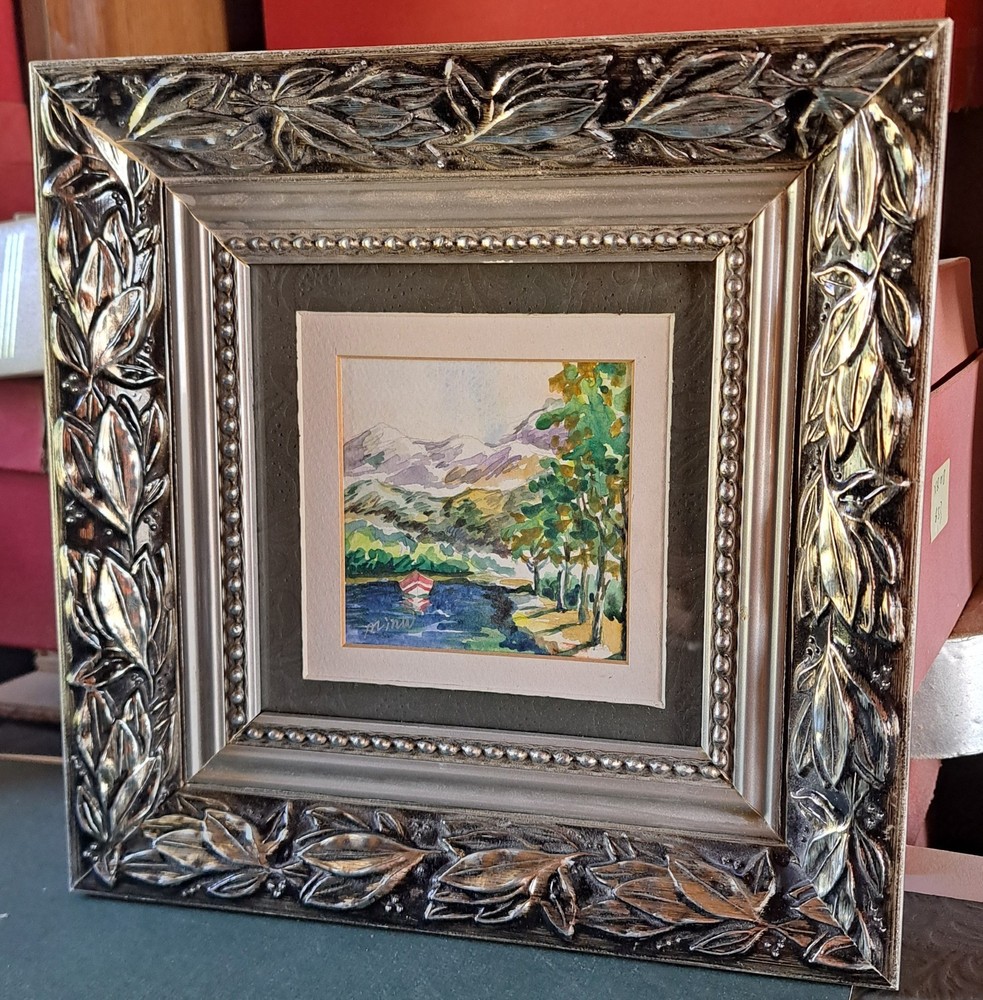 Fine Art, signed original Watercolor painting, with framed „Tree Lined“