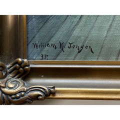 1935 Signed Oil Painting Scandinavian Interior Scene Framed 30×22.5