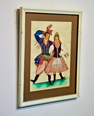 Watercolor- Framed Signed- Helen Kubikoski Polish Folk Dance Kujawiak Vintage