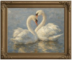 Swan Couple Wall Art Print Romantic White Swan Vintage Impressionist Oil
