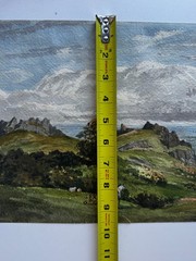 Vintage 19th Century Watercolor Landscape Scenic Painting Cows Meadow Rocky 13×9
