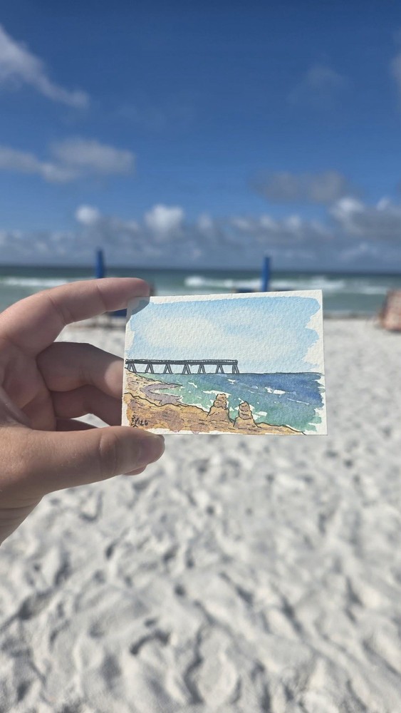 ACEO Original Watercolor Painting Day At The Beach by Emily