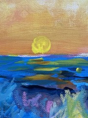 Raging Seas 12×16 Canvas Abstract Expressive Colorful Coastal Wall Original Art