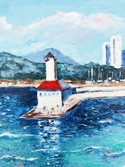 Original Wall Art Lake Michigan Painting Illinois Gift Room decor 7 x 8″