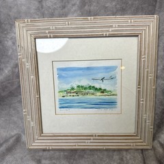 Chantal Marie “Sunset” Watercolor Painting Framed w/Mat Beach Art Shore 8.5×8.5