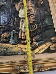 Large Laszlo Kohanecz 1981 Framed Monk In A Cellar 3D Impasto Painting Signed