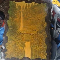 Framed Realism Landscape in Wood -Multnomah Falls