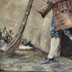Antique Watercolour Painting British Soldier In Beautiful Hand Carved Wood Frame
