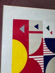 Vintage Geometric Abstract Mixed Media Composition Silver Tone Metal Framed