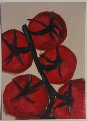 ACEO Original Abstract Still Life Tomato Fruit Mini Art Painting Nature