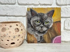 Oil Painting Original British Funny Cat Portrait Impressionism Kitten Signed Art