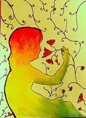 ACEO acrylic and ink on yupo Flower Girls #5 colorized by G. Beegle